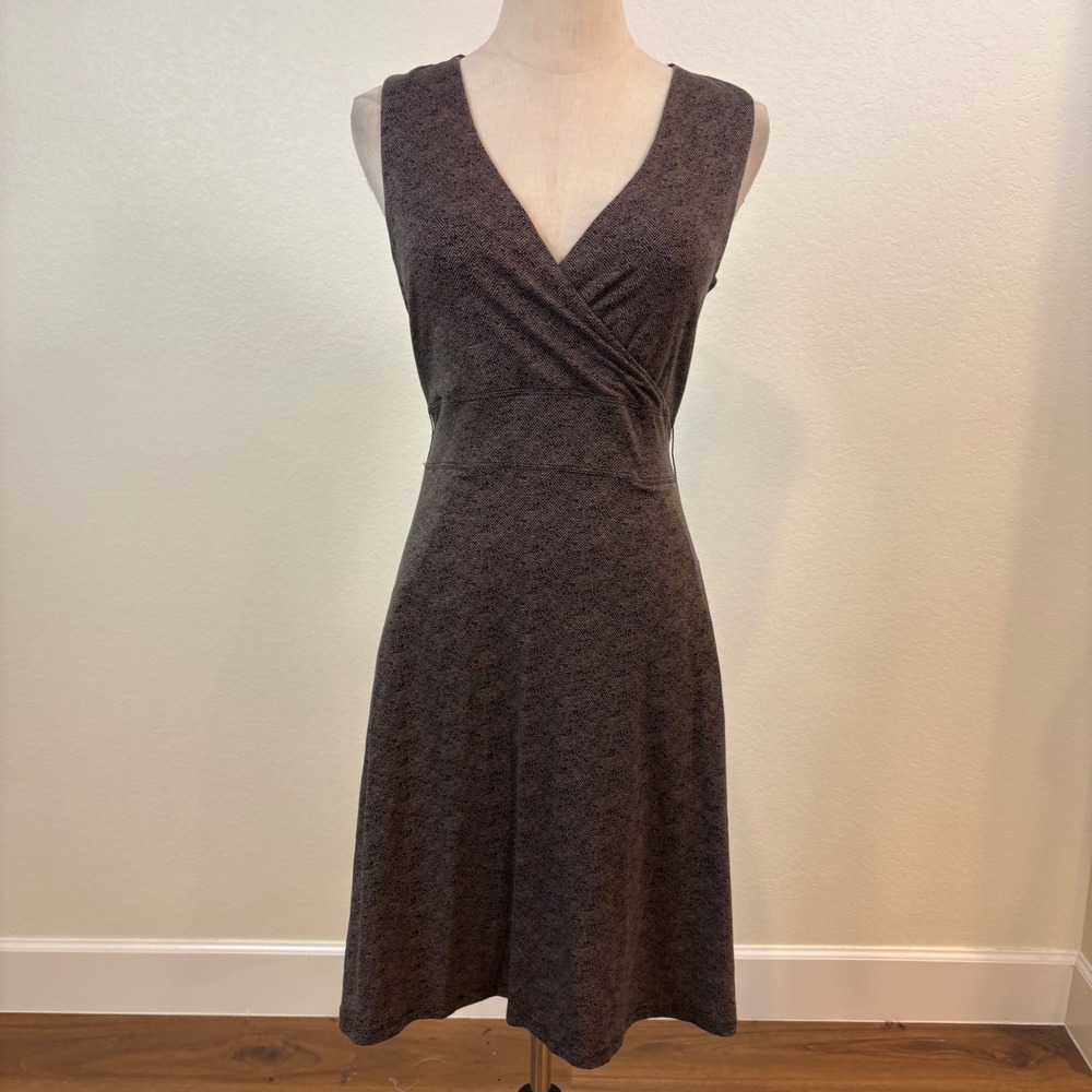 Toad&Co Faux Wrap Dress Women S Gray Herringbone Sleeveless Pockets Granola